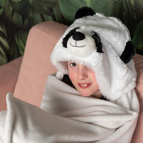 Manta De Peluche Oso Panda C/capucha De Animales Wabro 70238