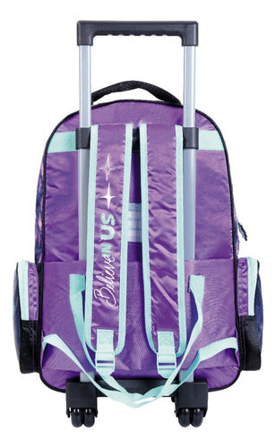 Mochila Frozen Relieve Con Carro 18 Pulgadas Wabro 57817 Color Violeta 57817 Diseño De La Tela Estampada