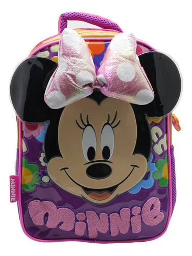 Mochila Escolar Minnie Mouse Flower Power Color Rosa Diseño De La Tela Liso