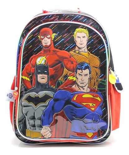 Mochila Escolar Dc Liga De La Justicia Strong Color Rojo Diseño De La Tela Liso