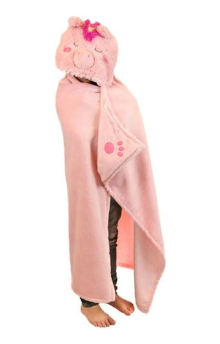 Manta De Peluche Unicornio C/capucha De Animales Wabro 70237