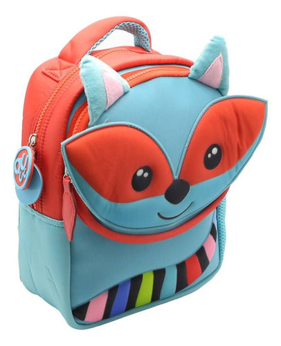 Mochila Escolar Funny Land Lobo Colorido Color Rojo Diseño De La Tela Liso