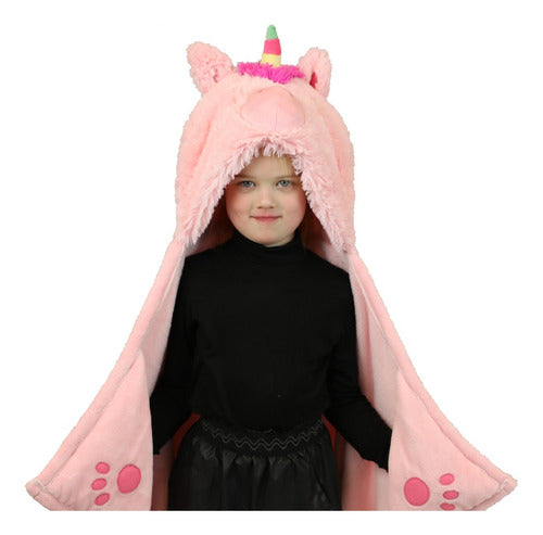 Manta De Peluche Unicornio C/capucha De Animales Wabro 70237