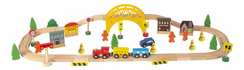 Pista De Tren Con Vagones Y Accesorios De Madera Fl598