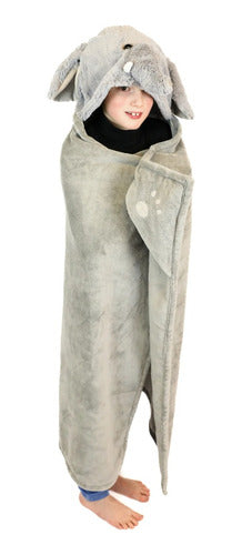 Manta De Peluche Elefante C/capucha De Animales Wabro 70239