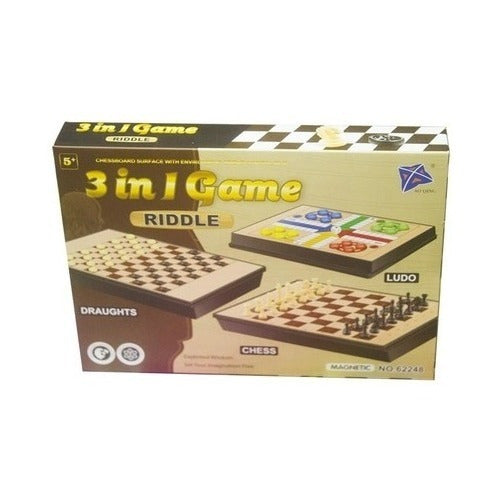 Ajedrez Con Piezas De Plastico Ludo Damas Magnetico 3 En 1
