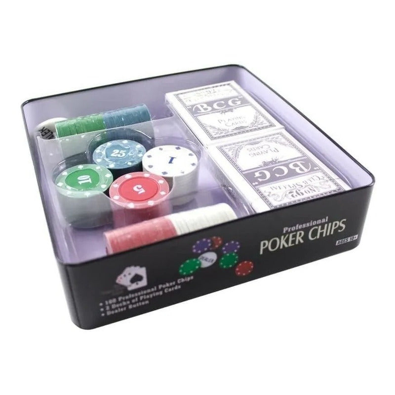 Set De Poker 100 Fichas Con 2 Mazos Poker Chips Jw074