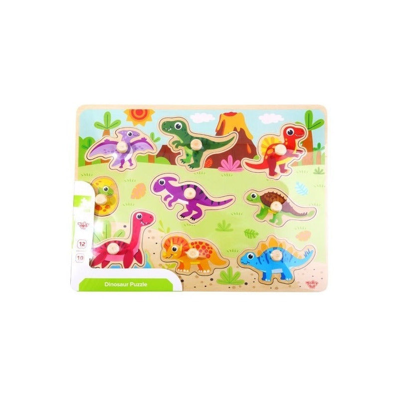 Rompecabezas Encastre Dinos Piezas Madera Tooky Toy Ft694