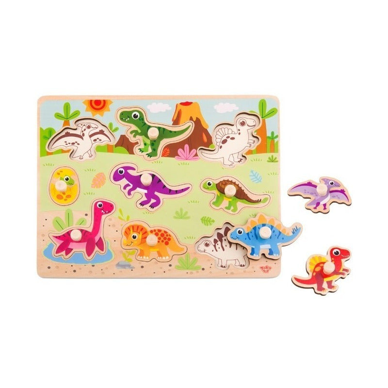 Rompecabezas Encastre Dinos Piezas Madera Tooky Toy Ft694