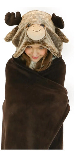 Manta De Peluche Reno C/capucha De Animales Wabro 70235