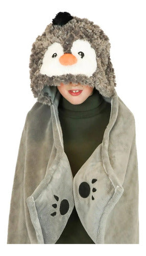 Manta De Peluche Pinguino C/capucha De Animales Wabro 70234