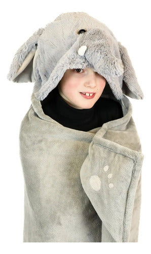 Manta De Peluche Elefante C/capucha De Animales Wabro 70239