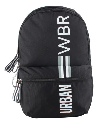 Mochila De Espalda Urbana 17'' Wabro 11039 Color Negro Diseño De La Tela Lisa