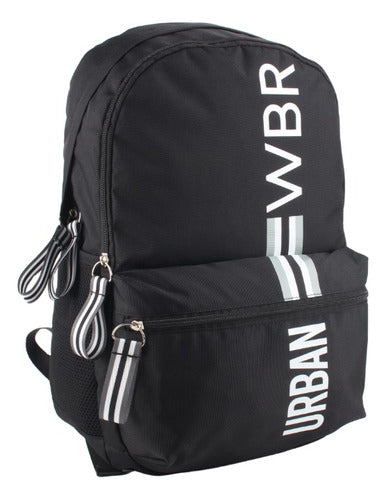 Mochila De Espalda Urbana 17'' Wabro 11039 Color Negro Diseño De La Tela Lisa