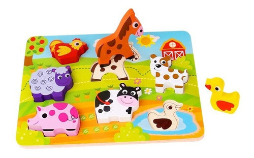 Rompecabezas Encastre Granja Piezas Madera Tooky Toy Ft687