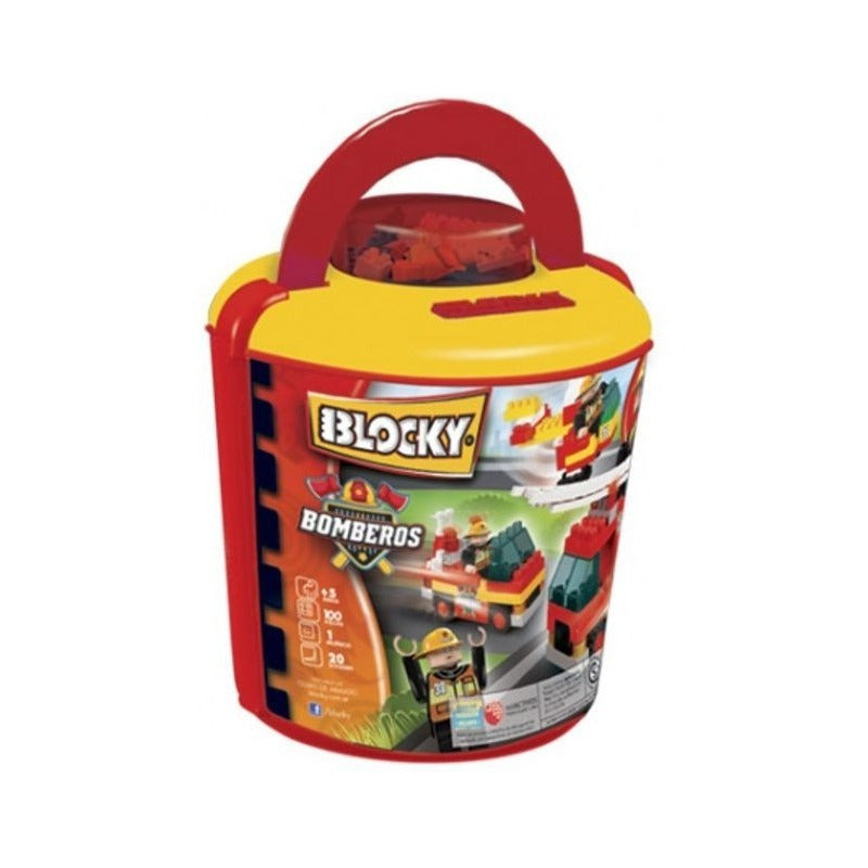 Blocky Bomberos Bloques Tipo Rasti C/balde 100 Piezas Dimare